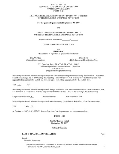 Miniature Pfizer Rapport trimestriel 2007-q3