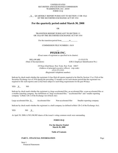 Miniature Pfizer Rapport trimestriel 2008-q1