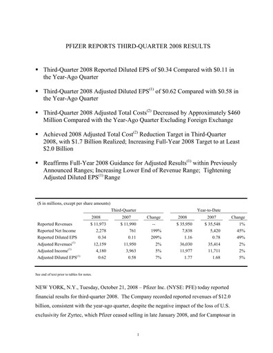 Thumbnail Pfizer Quarterly Report 2008-q3
