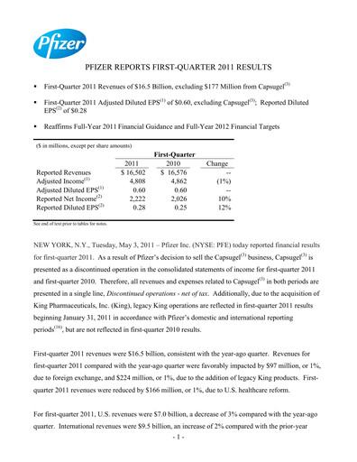 Thumbnail Pfizer Quarterly Report 2011-q1