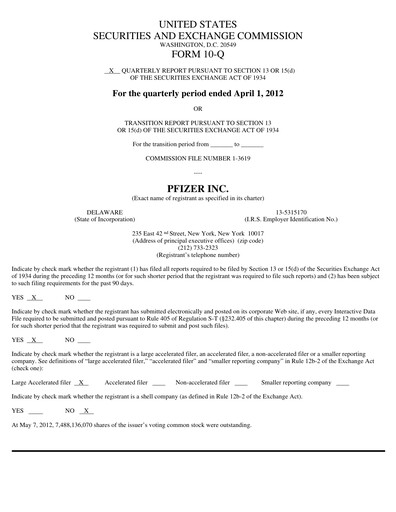 Miniature Pfizer Rapport trimestriel 2012-q1