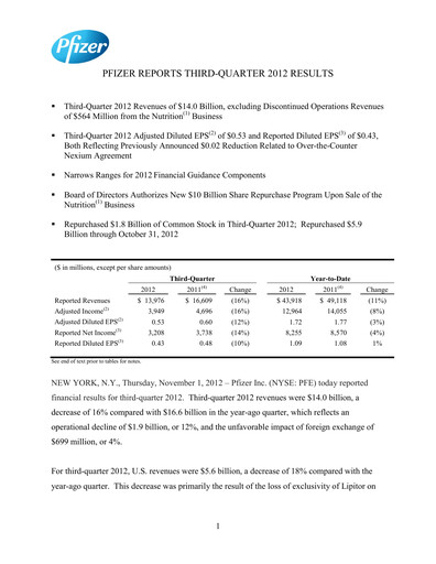 Thumbnail Pfizer Quarterly Report 2012-q3
