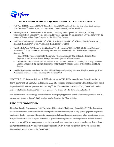 Thumbnail Pfizer Quarterly Report 2021-q4