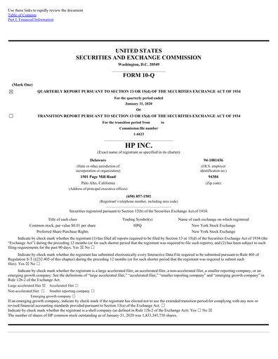 Miniature HP Rapport trimestriel 2020-q1