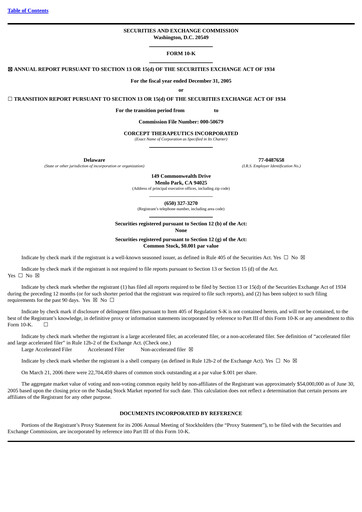 Thumbnail Corcept Therapeutics
 Annual Report 2005