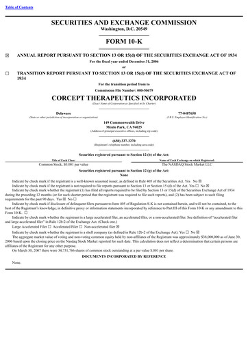 Thumbnail Corcept Therapeutics
 Annual Report 2006