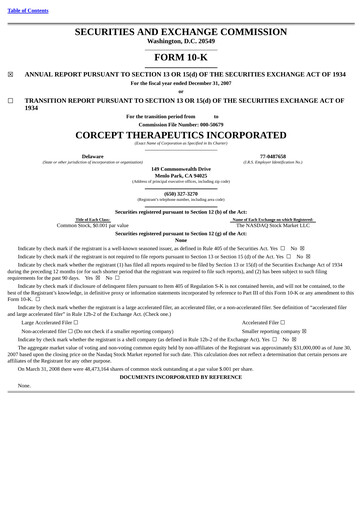 Thumbnail Corcept Therapeutics
 Annual Report 2007