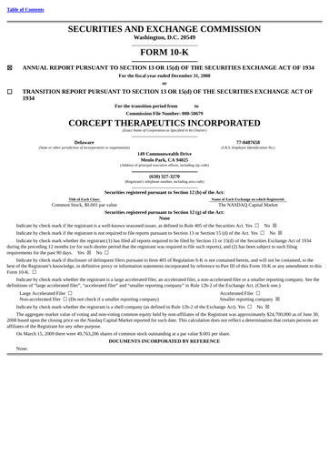 Thumbnail Corcept Therapeutics
 Annual Report 2008