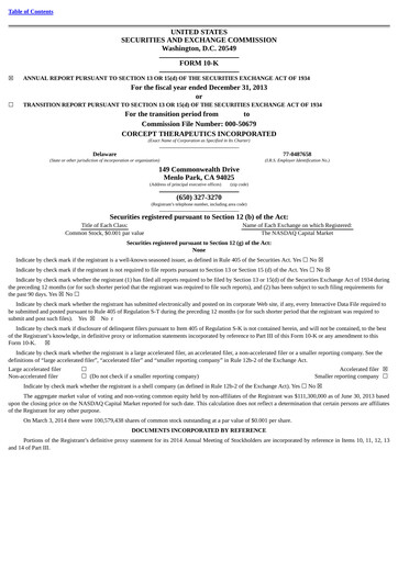 Thumbnail Corcept Therapeutics
 Annual Report 2013
