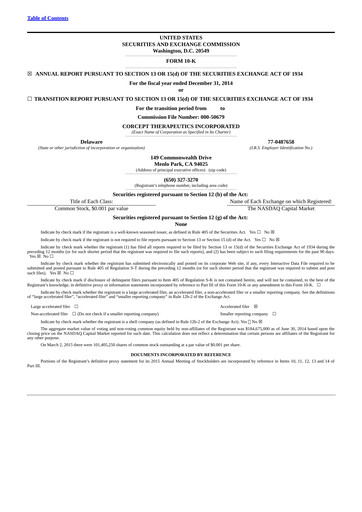 Thumbnail Corcept Therapeutics
 Annual Report 2014