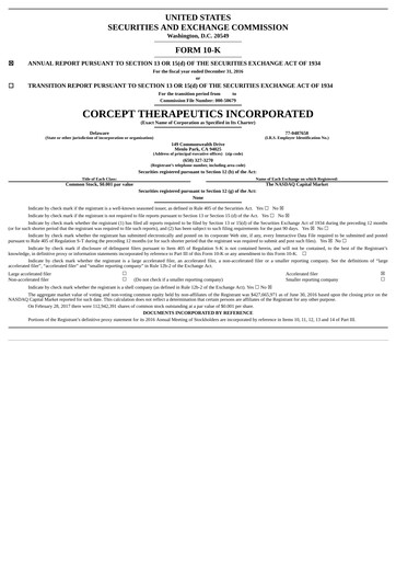 Thumbnail Corcept Therapeutics
 Annual Report 2016