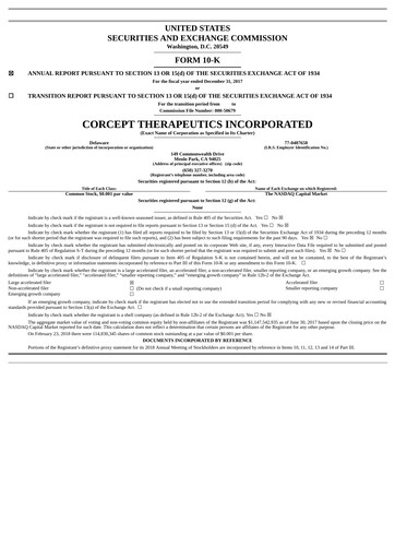 Thumbnail Corcept Therapeutics
 Annual Report 2017