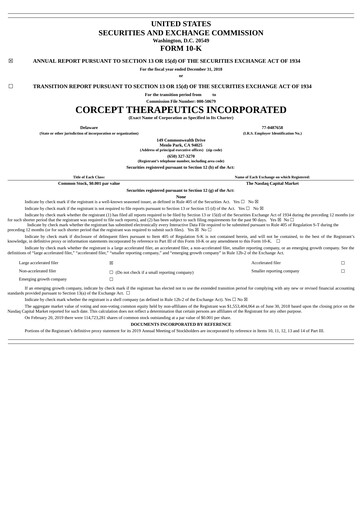 Thumbnail Corcept Therapeutics
 Annual Report 2018