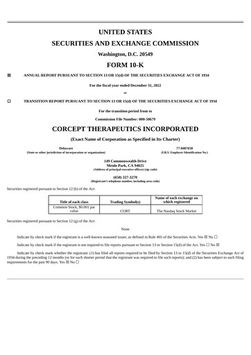 Vorschaubild Corcept Therapeutics
 Jahresbericht 2022