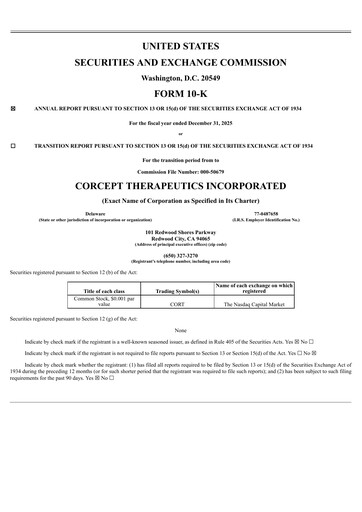 Miniature Corcept Therapeutics
 Rapport annuel 2025