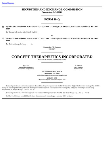 Thumbnail Corcept Therapeutics
 Quarterly Report 2004-q1