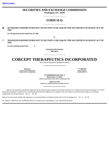 Thumbnail Corcept Therapeutics
 Quarterly Report 2004-q2