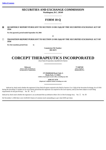 Thumbnail Corcept Therapeutics
 Quarterly Report 2004-q3