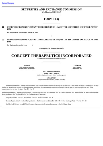 Thumbnail Corcept Therapeutics
 Quarterly Report 2006-q1