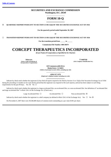 Thumbnail Corcept Therapeutics
 Quarterly Report 2007-q3