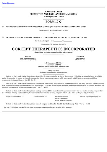 Thumbnail Corcept Therapeutics
 Quarterly Report 2009-q1