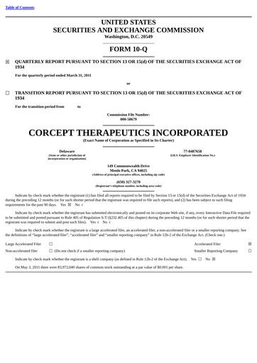Thumbnail Corcept Therapeutics
 Quarterly Report 2011-q1