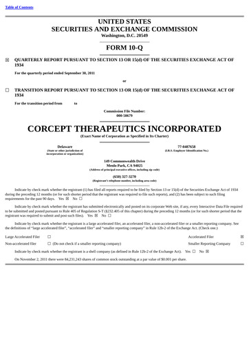 Thumbnail Corcept Therapeutics
 Quarterly Report 2011-q3