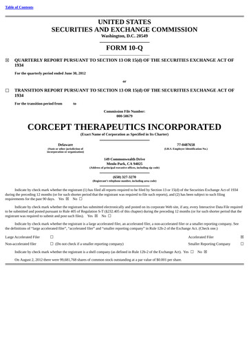 Thumbnail Corcept Therapeutics
 Quarterly Report 2012-q2