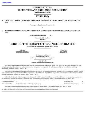 Thumbnail Corcept Therapeutics
 Quarterly Report 2014-q1