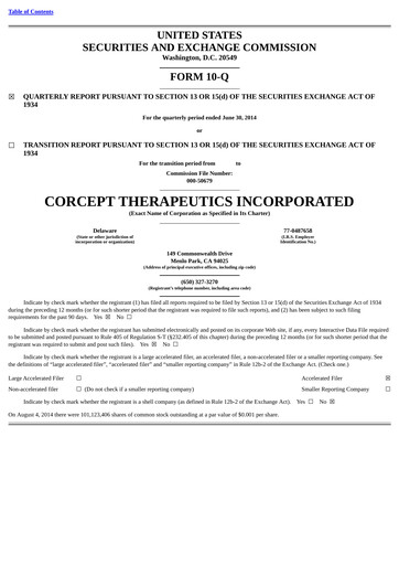 Thumbnail Corcept Therapeutics
 Quarterly Report 2014-q2
