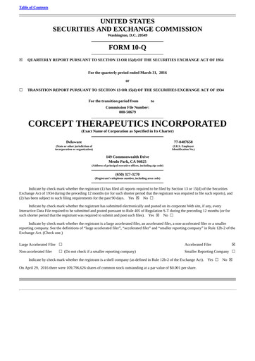 Thumbnail Corcept Therapeutics
 Quarterly Report 2016-q1