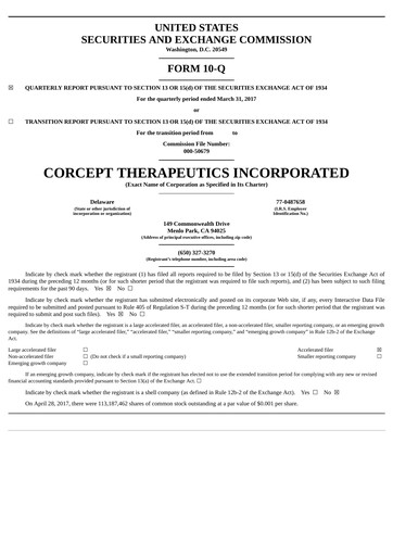 Thumbnail Corcept Therapeutics
 Quarterly Report 2017-q1