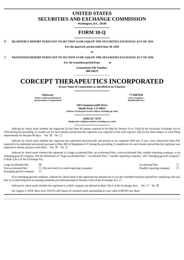 Thumbnail Corcept Therapeutics
 Quarterly Report 2018-q2