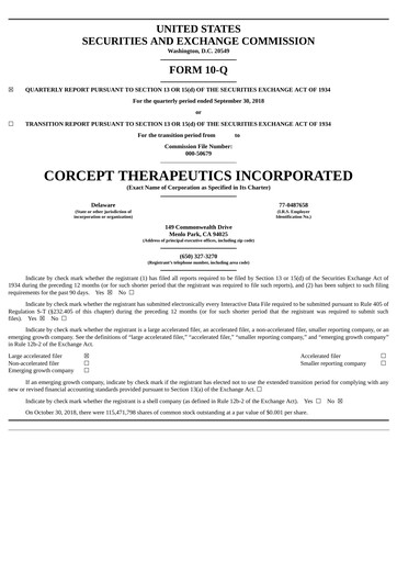 Thumbnail Corcept Therapeutics
 Quarterly Report 2018-q3