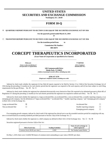 Thumbnail Corcept Therapeutics
 Quarterly Report 2019-q1