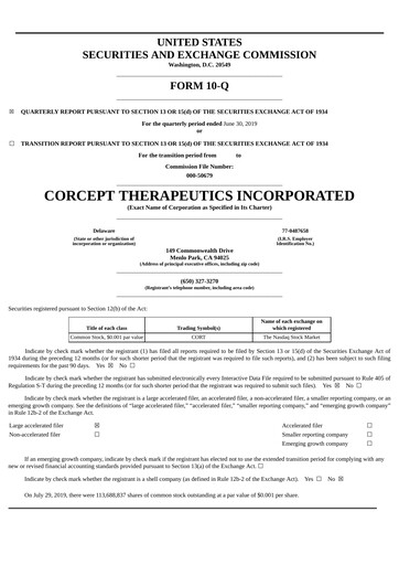 Thumbnail Corcept Therapeutics
 Quarterly Report 2019-q2