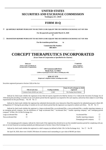 Thumbnail Corcept Therapeutics
 Quarterly Report 2020-q1