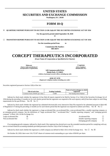 Thumbnail Corcept Therapeutics
 Quarterly Report 2020-q3