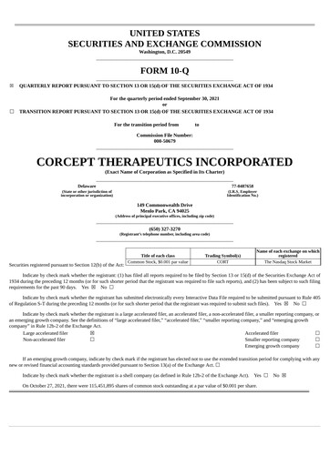 Thumbnail Corcept Therapeutics
 Quarterly Report 2021-q3