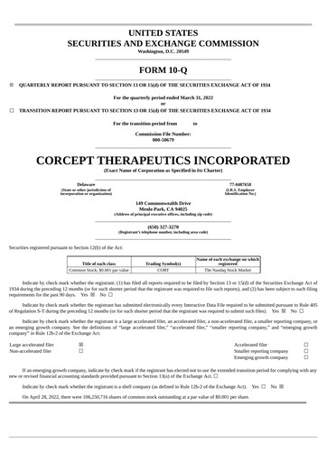 Thumbnail Corcept Therapeutics
 Quarterly Report 2022-q1