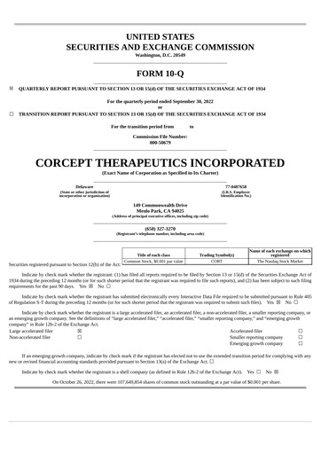 Thumbnail Corcept Therapeutics
 Quarterly Report 2022-q3