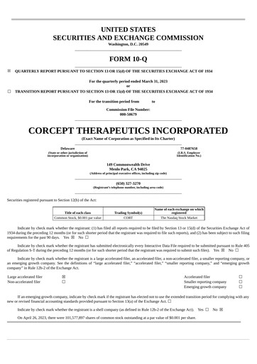 Thumbnail Corcept Therapeutics
 Quarterly Report 2023-q1