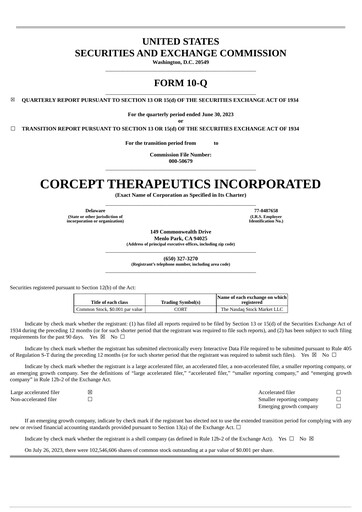 Thumbnail Corcept Therapeutics
 Quarterly Report 2023-q2