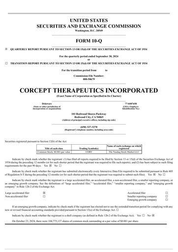 Thumbnail Corcept Therapeutics
 Quarterly Report 2024-q3