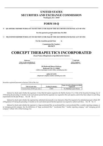 Thumbnail Corcept Therapeutics
 Quarterly Report 2026-q2
