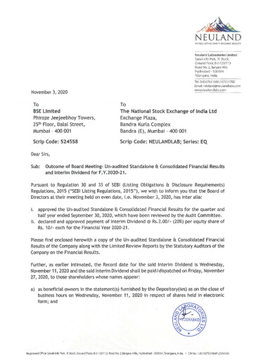 Miniature Neuland Laboratories Rapport trimestriel 2020-q2