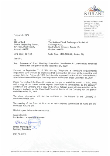Miniature Neuland Laboratories Rapport trimestriel 2020-q3