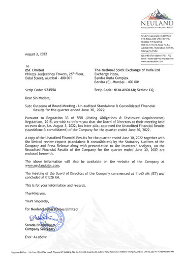 Miniature Neuland Laboratories Rapport trimestriel 2022-q1