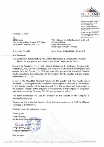 Miniature Neuland Laboratories Rapport trimestriel 2022-q3