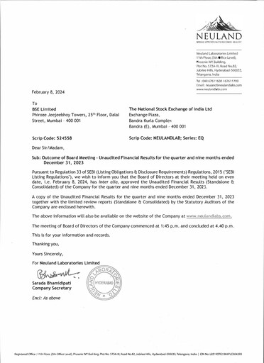 Miniature Neuland Laboratories Rapport trimestriel 2023-q3